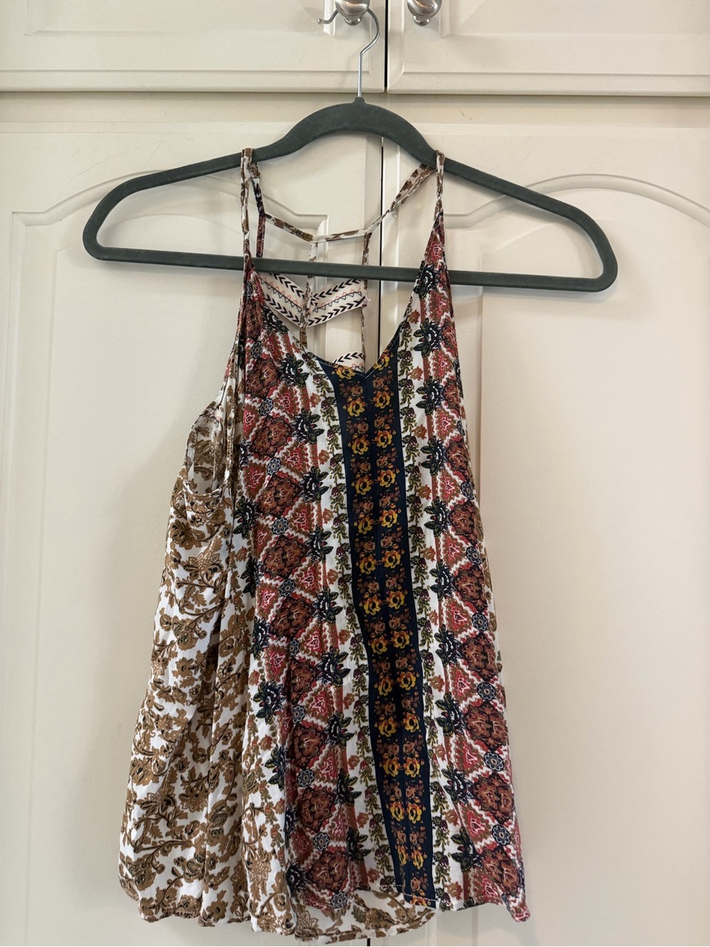 Hem & Thread Mixed Print Spaghetti-Strap Tank in Brown and Cream